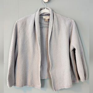 LOFT Cardigan. Gray Metallic Chunky Knit. Cotton. Petite LG. Twee Normal Office